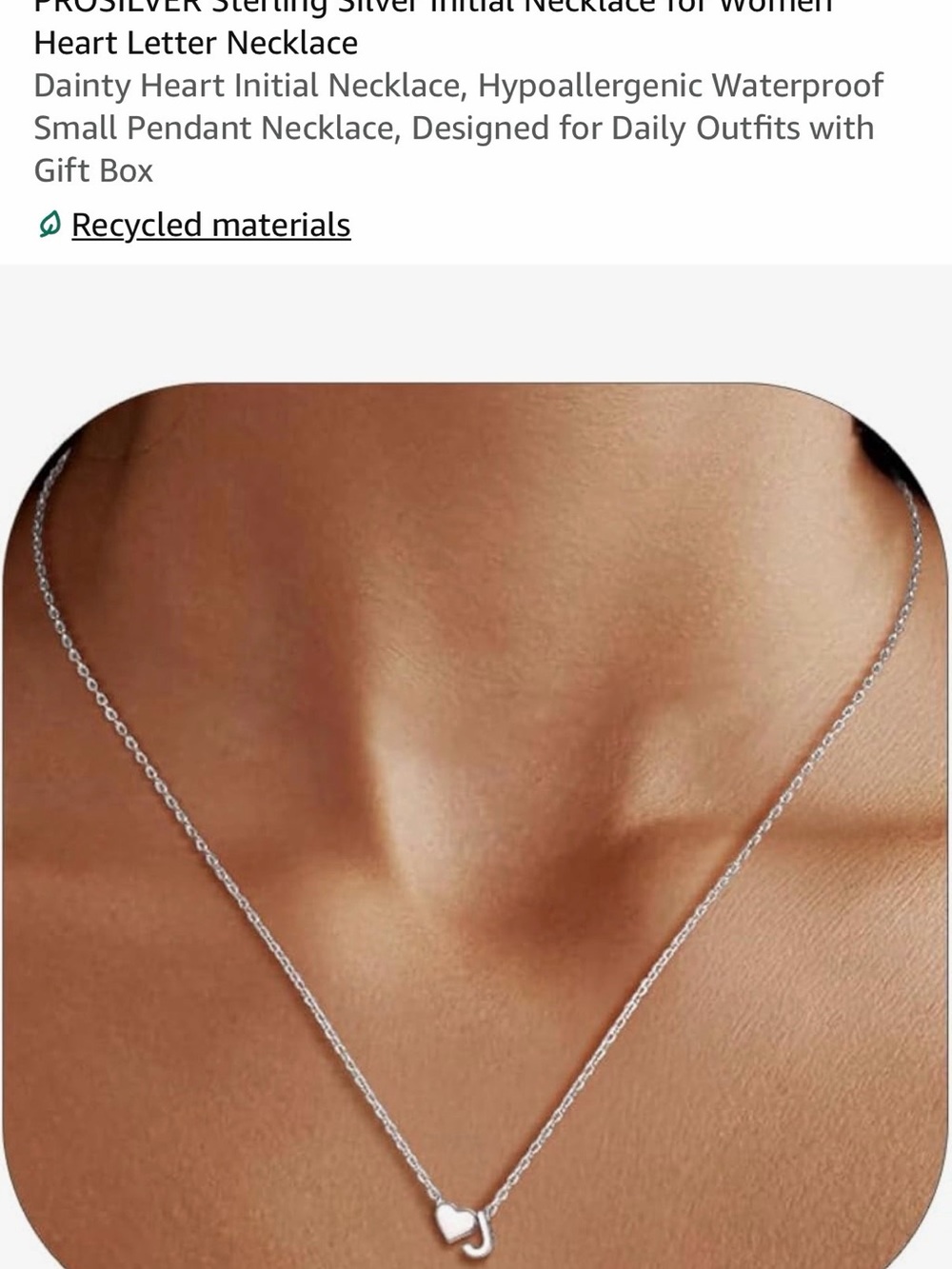 Sterling Silver Heart and J Initial Necklace - Silver